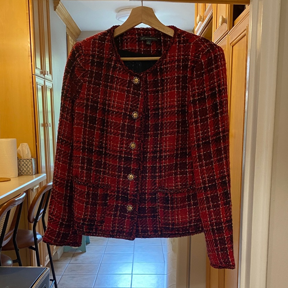 Adrianna Papell Red Plaid Blazer